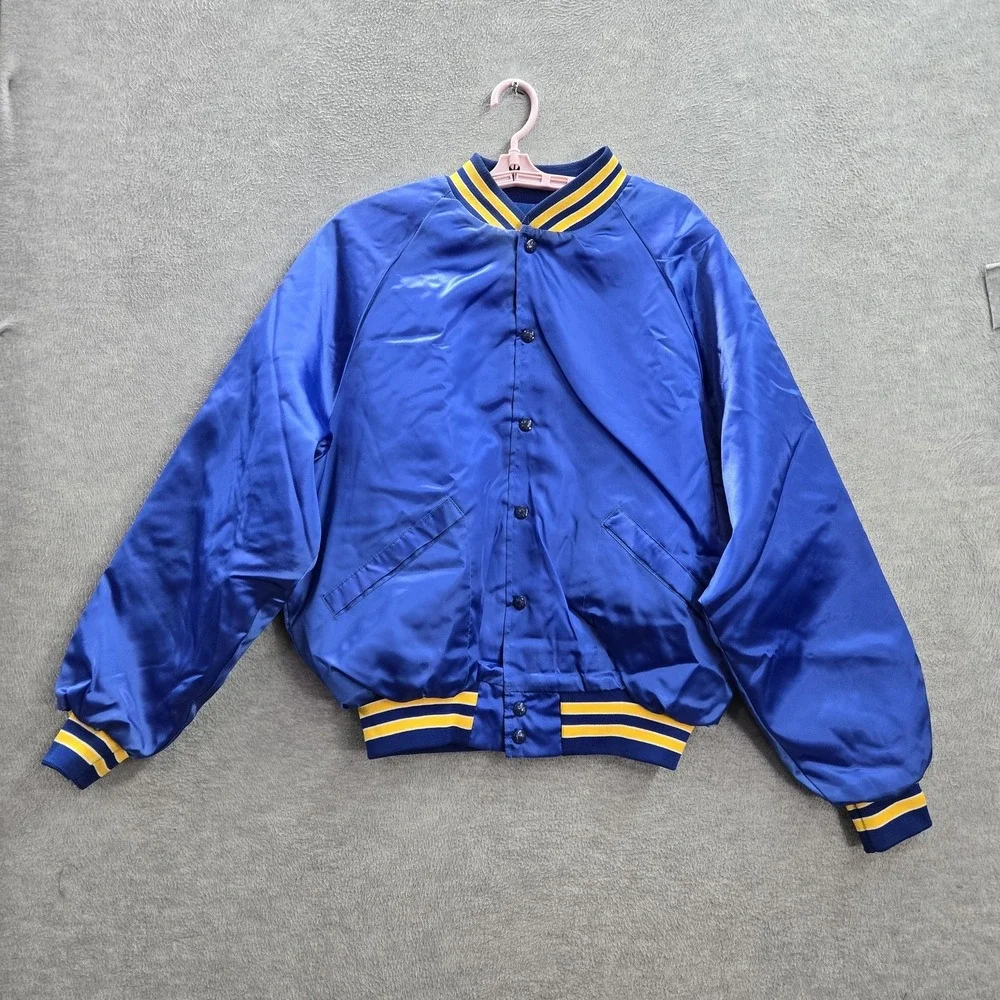 VINTAGE‎ King Louie Men Jacket L Blue Nylon Veterans Bomber Lodi California